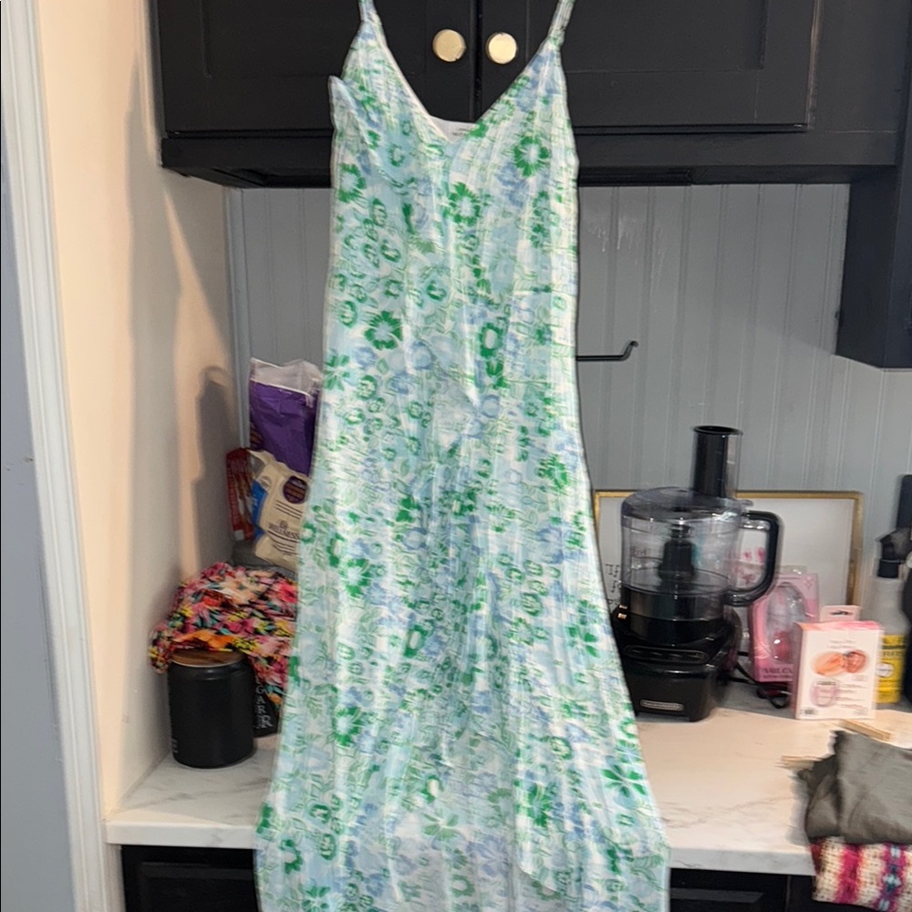 Green and Blue Spaghetti Strap Maxi Sundress